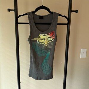 Fox Y2K Gray Tank Top with Multicolor Graphic